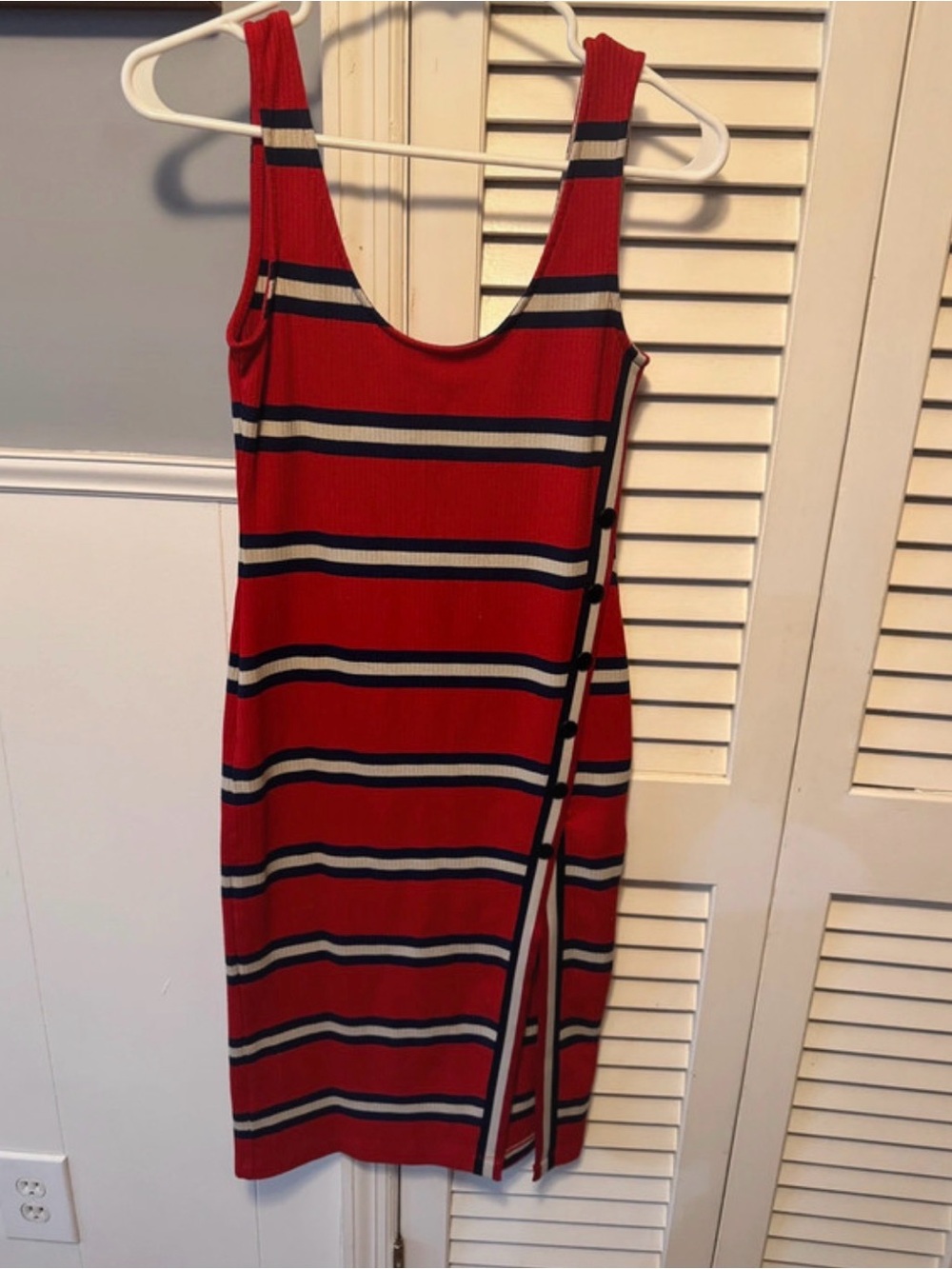 Urban Outfitters Red Striped Midi Tank Dress with Side Slit